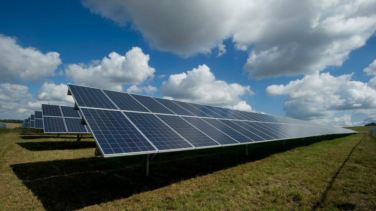 Paneles solares en un campo verde